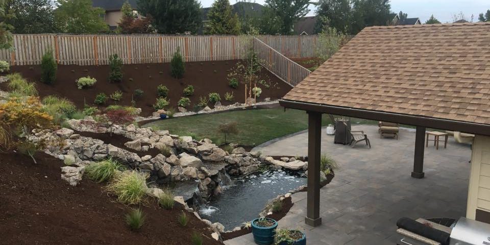 landscape employment- Vancouver Washington- outdoor living- backyard landscaping-paver patio- pond-